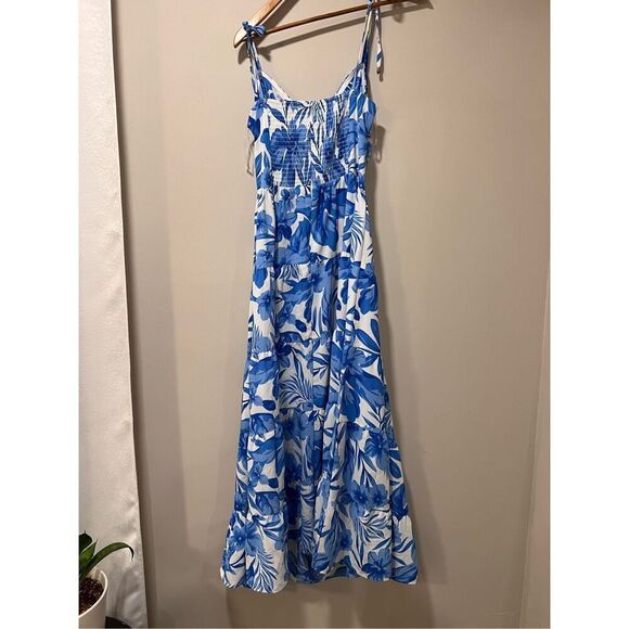 Petal & Pup Womens Blue White Rose Floral Tie Strap Tiered Midi Dress Large NWOT - Picture 7 of 9